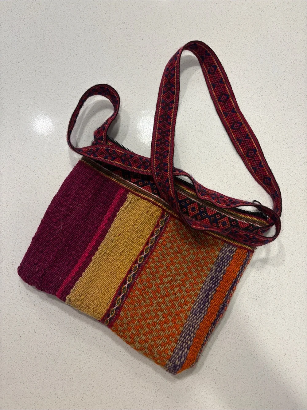 Handwoven Multicolor Stripe Crossbody Bag - Pink, Mustard & Orange
